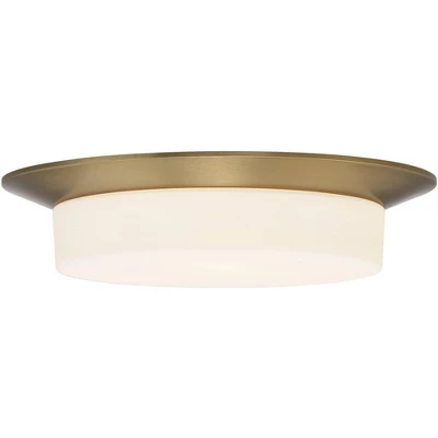 Possini Euro Design Melber Modern Ceiling Light Flush Mount Fixture 14" Wide Warm Brass Gold 3-Light Opal White Glass Shade For Bedroom Living Room 3 Possini Euro Design Melber Modern Ceiling Light Flush Mount Fixture 14" Wide Warm Brass Gold 3-Light Opal White Glass Shade For Bedroom Living Room - Image 3