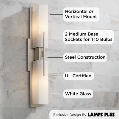 Possini Euro Design Midtown Modern Wall Light Brushed Nickel 23 1/2" 2-Light Fixture White Glass Shade For Bedroom Bathroom Vanity Reading Living Room 2 Possini Euro Design Midtown Modern Wall Light Brushed Nickel 23 1/2" 2-Light Fixture White Glass Shade For Bedroom Bathroom Vanity Reading Living Room - Image 2