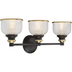 Possini Euro Design Poway Industrial Modern Wall Light Bronze Warm Brass Hardwire 24" 3-Light Fixture Textured Glass Bowl Shade For Bedroom Bathroom -Possini Euro Design Sales GUEST 3f160a79 c17b 4dd8 9ebb 79d8bf62ba31