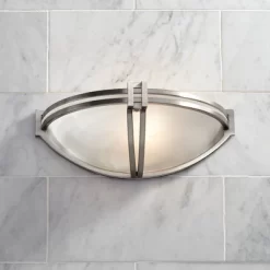 Possini Euro Design Solara Modern Wall Light Sconce Brushed Nickel 13 3/4" Fixture Marbleized Glass For Bedroom Bathroom Vanity Reading Living Room