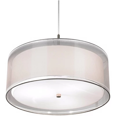 Possini Euro Design Brushed Nickel Pendant Chandelier 20" Wide Modern Organza Outer White Inner Shade 3-Light Fixture For Dining Room Kitchen Island 4 Possini Euro Design Brushed Nickel Pendant Chandelier 20" Wide Modern Organza Outer White Inner Shade 3-Light Fixture For Dining Room Kitchen Island - Image 4