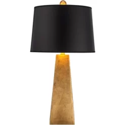 Possini Euro Design Obelisk Modern Table Lamp 26" High Gold Leaf Tapered Column Black Paper Drum Shade For Bedroom Living Room Bedside Nightstand Home -Possini Euro Design Sales GUEST 401d7c2a 3ae6 4b23 9076 1c66165717de