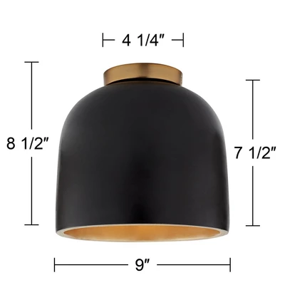 Possini Euro Design Merrick Modern Industrial Ceiling Light Flush Mount Fixture 9" Wide Black Gold For Bedroom Kitchen Living Room Hallway Bathroom 5 Possini Euro Design Merrick Modern Industrial Ceiling Light Flush Mount Fixture 9" Wide Black Gold For Bedroom Kitchen Living Room Hallway Bathroom - Image 5