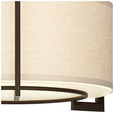 Possini Euro Design Stinson Modern Ceiling Light Semi Flush Mount Fixture 17 1/4" Wide Bronze 3-Light Linen Drum Shade For Bedroom Kitchen Living Room 2 Possini Euro Design Stinson Modern Ceiling Light Semi Flush Mount Fixture 17 1/4" Wide Bronze 3-Light Linen Drum Shade For Bedroom Kitchen Living Room - Image 2