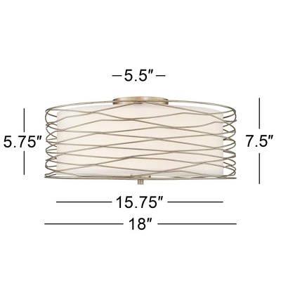 Possini Euro Design Modern Ceiling Light Flush Mount Fixture Antique Silver Leaf 18" Wide Wavy Spun White Drum For Bedroom Kitchen 6 Possini Euro Design Modern Ceiling Light Flush Mount Fixture Antique Silver Leaf 18" Wide Wavy Spun White Drum For Bedroom Kitchen - Image 6