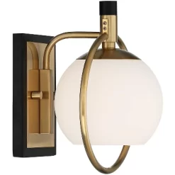 Possini Euro Design Carlyn Modern Wall Light Sconce Warm Brass Black Hardwire 8" Fixture Milky White Globe Glass For Bedroom Bathroom Vanity Reading -Possini Euro Design Sales GUEST 41acf662 0cc4 48a9 9191 e722fe7ce4c1