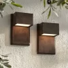 Possini Euro Design Lyons Modern Industrial Outdoor Wall Light Fixtures Set Of 2 Bronze Black Box Frame LED 8" For Post Exterior Barn