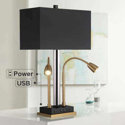 Possini Euro Design Griffin Modern Gooseneck Desk Lamp 31" Tall Gold With USB Charging Port Black Metal Rectangular Shade For Bedroom Living Room Kids 1 Possini Euro Design Griffin Modern Gooseneck Desk Lamp 31" Tall Gold With USB Charging Port Black Metal Rectangular Shade For Bedroom Living Room Kids