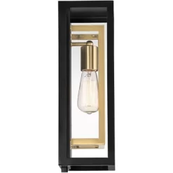 Possini Euro Design Double Box Modern Wall Light Sconce Matte Black Warm Brass Hardwire 6 3/4" Fixture Clear Glass For Bedroom Bathroom Vanity House -Possini Euro Design Sales GUEST 42d9f800 b5fc 409e 976a 51dd1ec1ebed