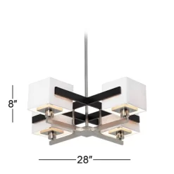 Possini Euro Design Brushed Nickel Pendant Chandelier 28" Wide Modern Dark Mocha Wood Finish Off White Fabric 4-Light Fixture Dining Room -Possini Euro Design Sales GUEST 42e156e5 15a6 4d70 8fb9 d9d7480cc1c9