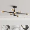 Possini Euro Design Alturus Modern Ceiling Light Semi Flush Mount Fixture 34" Wide Gloss Black Warm Brass 8-Light For Bedroom Living Room Hallway Home