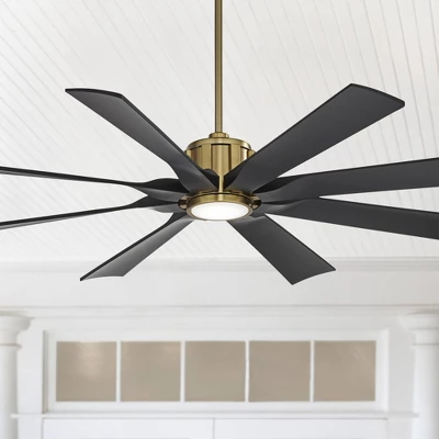 60" Possini Euro Design Defender Modern Indoor Outdoor Ceiling Fan With Dimmable LED Light Remote Soft Brass Matte Black Damp Rated For Patio Exterior 1 60" Possini Euro Design Defender Modern Indoor Outdoor Ceiling Fan With Dimmable LED Light Remote Soft Brass Matte Black Damp Rated For Patio Exterior