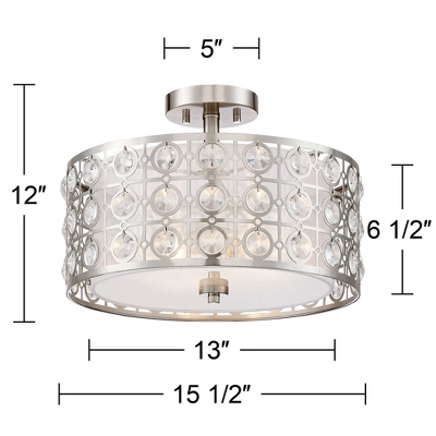 Possini Euro Design Saira Modern Ceiling Light Semi Flush Mount Fixture 16" Wide Brushed Nickel Crystal Organza Drum Shade For Bedroom Kitchen Hallway 4 Possini Euro Design Saira Modern Ceiling Light Semi Flush Mount Fixture 16" Wide Brushed Nickel Crystal Organza Drum Shade For Bedroom Kitchen Hallway - Image 4