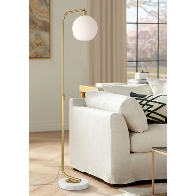 Possini Euro Design Casaba Mid Century Modern Chairside Arc Floor Lamp 64" Tall Warm Gold Adjustable Frosted Glass Shade For Living Room Reading House 1 Possini Euro Design Casaba Mid Century Modern Chairside Arc Floor Lamp 64" Tall Warm Gold Adjustable Frosted Glass Shade For Living Room Reading House