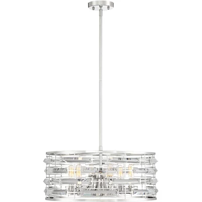 Possini Euro Design Smart Polished Nickel Chandelier 20" Wide Modern Drum Clear Crystal 6-Light Fixture For Dining Room House Foyer Kitchen Island 4 Possini Euro Design Smart Polished Nickel Chandelier 20" Wide Modern Drum Clear Crystal 6-Light Fixture For Dining Room House Foyer Kitchen Island - Image 4