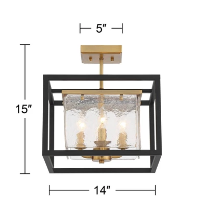 Possini Euro Design Liston Modern Ceiling Light Semi Flush Mount Fixture 14" Wide Black Brass 4-Light Ice Glass Panels For Bedroom Kitchen Living Room 5 Possini Euro Design Liston Modern Ceiling Light Semi Flush Mount Fixture 14" Wide Black Brass 4-Light Ice Glass Panels For Bedroom Kitchen Living Room - Image 5