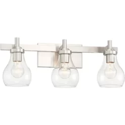 Possini Euro Design Modern Wall Light Brushed Nickel Hardwired 21" Wide 3-Light Fixture Clear Glass Globe Bathroom Vanity Mirror -Possini Euro Design Sales GUEST 4584071e 1c4b 498c 9752 cb23aac4b736