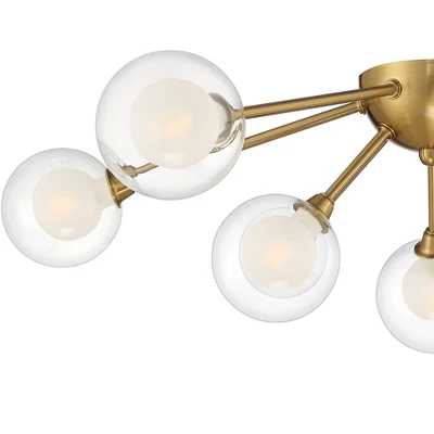 Possini Euro Design Spheres Modern Ceiling Light Flush Mount Fixture 28" Wide Warm Brass 9-Light LED Clear Globe Glass For Bedroom Kitchen Living Room 3 Possini Euro Design Spheres Modern Ceiling Light Flush Mount Fixture 28" Wide Warm Brass 9-Light LED Clear Globe Glass For Bedroom Kitchen Living Room - Image 3
