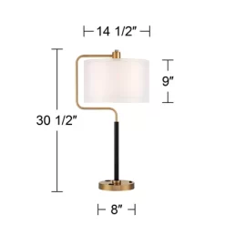 Possini Euro Design Carlyle Modern Mid Century Desk Lamp 30 1/2" Tall Gold With USB And AC Power Outlet In Base Double Drum Shades For Living Room -Possini Euro Design Sales GUEST 47e62366 b442 4bc3 bdcf 39325e77cd05