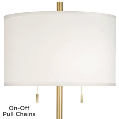 Possini Euro Design Luxe Italian Style Floor Lamp 64" Tall Gold Metal White Linen Drum Shade For Living Room Reading House Bedroom Office 2 Possini Euro Design Luxe Italian Style Floor Lamp 64" Tall Gold Metal White Linen Drum Shade For Living Room Reading House Bedroom Office - Image 2