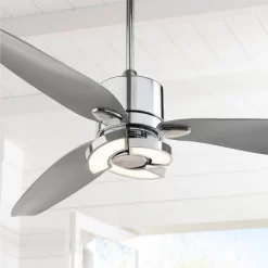 Possini Euro Design 56" Vengeance Modern Indoor Ceiling Fan 3 Blade LED Light Remote Control Chrome Finish Silver Blades Bedroom Living Room Kitchen