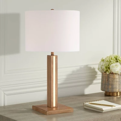 360 Lighting Styker 26 1/2" Tall Square Modern Table Lamp LED Night Light Brown Oak Finish Wood Single White Shade Living Room Bedroom Bedside House 1 360 Lighting Styker 26 1/2" Tall Square Modern Table Lamp LED Night Light Brown Oak Finish Wood Single White Shade Living Room Bedroom Bedside House