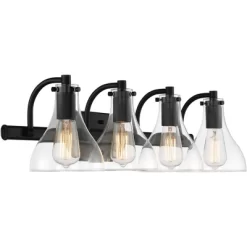 Possini Euro Design Sorren Modern Wall Light Matte Black Hardwire 28" 4-Light Fixture Clear Glass Shade For Bedroom Bathroom Vanity Reading Hallway -Possini Euro Design Sales GUEST 4a38f228 054b 4e40 b81a ec5dc808cd3b