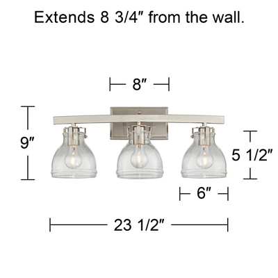 Possini Euro Design Bellis Modern Industrial Wall Light Brushed Nickel Hardwire 23 1/2" 3-Light Fixture Clear Glass For Bedroom Bathroom Vanity House 3 Possini Euro Design Bellis Modern Industrial Wall Light Brushed Nickel Hardwire 23 1/2" 3-Light Fixture Clear Glass For Bedroom Bathroom Vanity House - Image 3