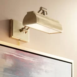 Possini Euro Design Upton 10" High Picture Wall Lamp Light Fixture Mount Living Room Indoor Hallway Plug-In Cord With Switch Gold Antique Brass