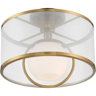 Possini Euro Design Carlyn Modern Art Deco Ceiling Light Semi Flush Mount Fixture 14" Wide Warm Brass Black Orb Organza Drum Shade For Bedroom Kitchen 4 Possini Euro Design Carlyn Modern Art Deco Ceiling Light Semi Flush Mount Fixture 14" Wide Warm Brass Black Orb Organza Drum Shade For Bedroom Kitchen - Image 4