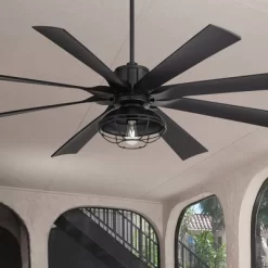 70" Possini Euro Design Defender Modern Industrial Indoor Outdoor Ceiling Fan LED Light Remote Matte Black Damp Rated Patio House