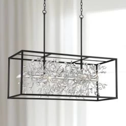 Possini Euro Design Carrine Black Silver Linear Pendant Chandelier 38 1/2" Wide Modern Clear Crystal 8-Light Fixture For Dining Room Kitchen Island