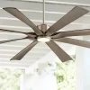 70" Possini Euro Design Modern Indoor Outdoor Ceiling Fan With Light LED Dimmable Remote Brushed Nickel Light Wood Damp Rated Patio Porch