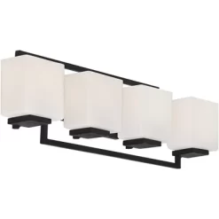 Possini Euro Design Modern Wall Light Black Hardwire 29" 4-Light Fixture White Rectangular Glass Shade For Bathroom Vanity Home -Possini Euro Design Sales GUEST 4b93dc70 8801 4062 a3bf 58e80ab4f73e