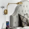 Possini Euro Design Keegan Modern Swing Arm Wall Lamp With Dual USB Ports Warm Gold Plug-In Light Fixture Adjustable For Bedroom