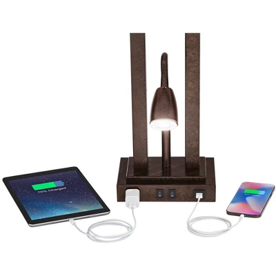 Possini Euro Design Possini Euro Deacon Bronze Gooseneck Lamps With USB And Outlet Set Of 2 3 Possini Euro Design Possini Euro Deacon Bronze Gooseneck Lamps With USB And Outlet Set Of 2 - Image 3