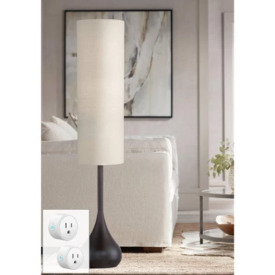 Possini Euro Design Moderne Mid Century Modern 62" Tall Droplet Floor Lamp With Smart Socket Bronze Beige Cylinder Shade For Living Room 1 Possini Euro Design Moderne Mid Century Modern 62" Tall Droplet Floor Lamp With Smart Socket Bronze Beige Cylinder Shade For Living Room