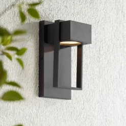 Possini Euro Design Pavel Modern Outdoor Wall Light Fixtures Set Of 2 Textured Black Metal LED Downlight 9 1/2" For Post Exterior Barn -Possini Euro Design Sales GUEST 501fc102 5e43 4f98 831c 1c2383210141