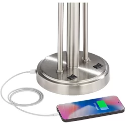 Possini Euro Design Wagner Modern Table Lamp 29 3/4" Tall Brushed Nickel With USB Charging Port And LED Gooseneck Lights White Shade For Living Room -Possini Euro Design Sales GUEST 5137e03a 8258 477e 8b65 0bec03d98310