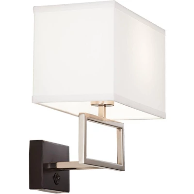 Possini Euro Design Trixie Modern Wall Lamps Set Of 2 Brushed Nickel Plug-in 12" Light Fixture Rectangular Fabric Shade For Bedroom Living Room Home 6 Possini Euro Design Trixie Modern Wall Lamps Set Of 2 Brushed Nickel Plug-in 12" Light Fixture Rectangular Fabric Shade For Bedroom Living Room Home - Image 6