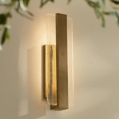 Possini Euro Design Possini Euro Cascadia 18"H Brass Piastra Glass LED Outdoor Wall Light 1 Possini Euro Design Possini Euro Cascadia 18"H Brass Piastra Glass LED Outdoor Wall Light