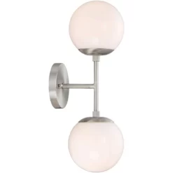 Possini Euro Design Oso Mid Century Modern Wall Light Sconce Brushed Nickel 6" 2-Light Fixture Opal Glass For Bedroom Bathroom Vanity Living Room Home -Possini Euro Design Sales GUEST 5338718c 3527 452c a532 cae1d58dc83b