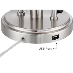Possini Euro Design Wagner Modern Table Lamp 29 3/4" Tall Brushed Nickel With USB Charging Port And LED Gooseneck Lights White Shade For Living Room -Possini Euro Design Sales GUEST 53d34396 0407 443b 993a c82bff3e8dfb