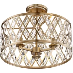 Possini Euro Design Tanz Modern Ceiling Light Semi Flush Mount Fixture 16 1/2" Wide Satin Brass 3-Light Clear Glass Crystal For Bedroom Kitchen House -Possini Euro Design Sales GUEST 55583c83 3f1a 491e 99f0 721cc5f30cd0