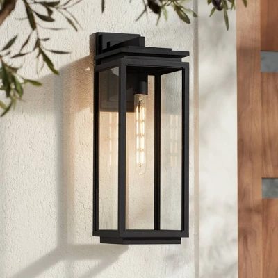 Possini Euro Design Atkins 21 1/4" High Modern Outdoor Wall Light Fixture Mount Porch House Weatherproof Matte Black Die Cast Metal Clear Glass Shade 1 Possini Euro Design Atkins 21 1/4" High Modern Outdoor Wall Light Fixture Mount Porch House Weatherproof Matte Black Die Cast Metal Clear Glass Shade