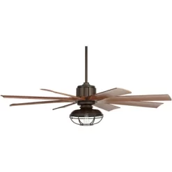 60" Possini Euro Design Industrial Indoor Outdoor Ceiling Fan With Dimmable LED Light Remote Control Oil Rubbed Bronze Cage Koa Damp Rated For Patio -Possini Euro Design Sales GUEST 556fb142 19ec 4e2e 8514 4e7ce156597b