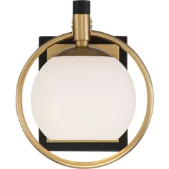 Possini Euro Design Carlyn Modern Wall Light Sconce Warm Brass Black Hardwire 8" Fixture Milky White Globe Glass For Bedroom Bathroom Vanity Reading -Possini Euro Design Sales GUEST 583d6e02 610d 468d 8b9e e3a4e2cf6b37