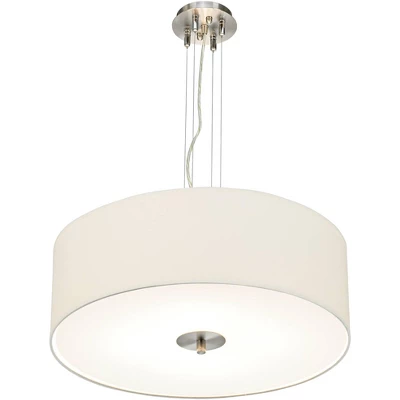 Possini Euro Design Brushed Nickel Pendant Chandelier 24" Wide Modern White Canvas Drum Shade 4-Light Fixture For Dining Room House Kitchen Island 4 Possini Euro Design Brushed Nickel Pendant Chandelier 24" Wide Modern White Canvas Drum Shade 4-Light Fixture For Dining Room House Kitchen Island - Image 4