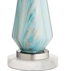 Possini Euro Design Jaime Coastal Table Lamp With Round White Marble Riser 26" High Blue Gray Drum Shade For Bedroom Living Room Office House Home -Possini Euro Design Sales GUEST 58e1e4c2 bb50 4a88 8d98 4d8e75a3c6dd
