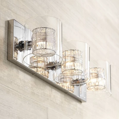 Possini Euro Design Wrapped Wire Modern Wall Light Chrome 22" Fixture Clear Glass Cylinder Shade For Bedroom Bathroom Vanity Reading Living Room House 1 Possini Euro Design Wrapped Wire Modern Wall Light Chrome 22" Fixture Clear Glass Cylinder Shade For Bedroom Bathroom Vanity Reading Living Room House